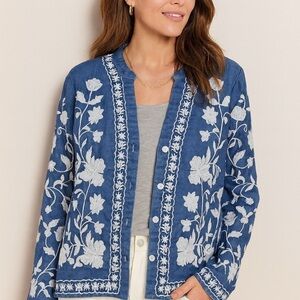 Bohemian  Blue Embroidered Long Sleeve Top Jacket M